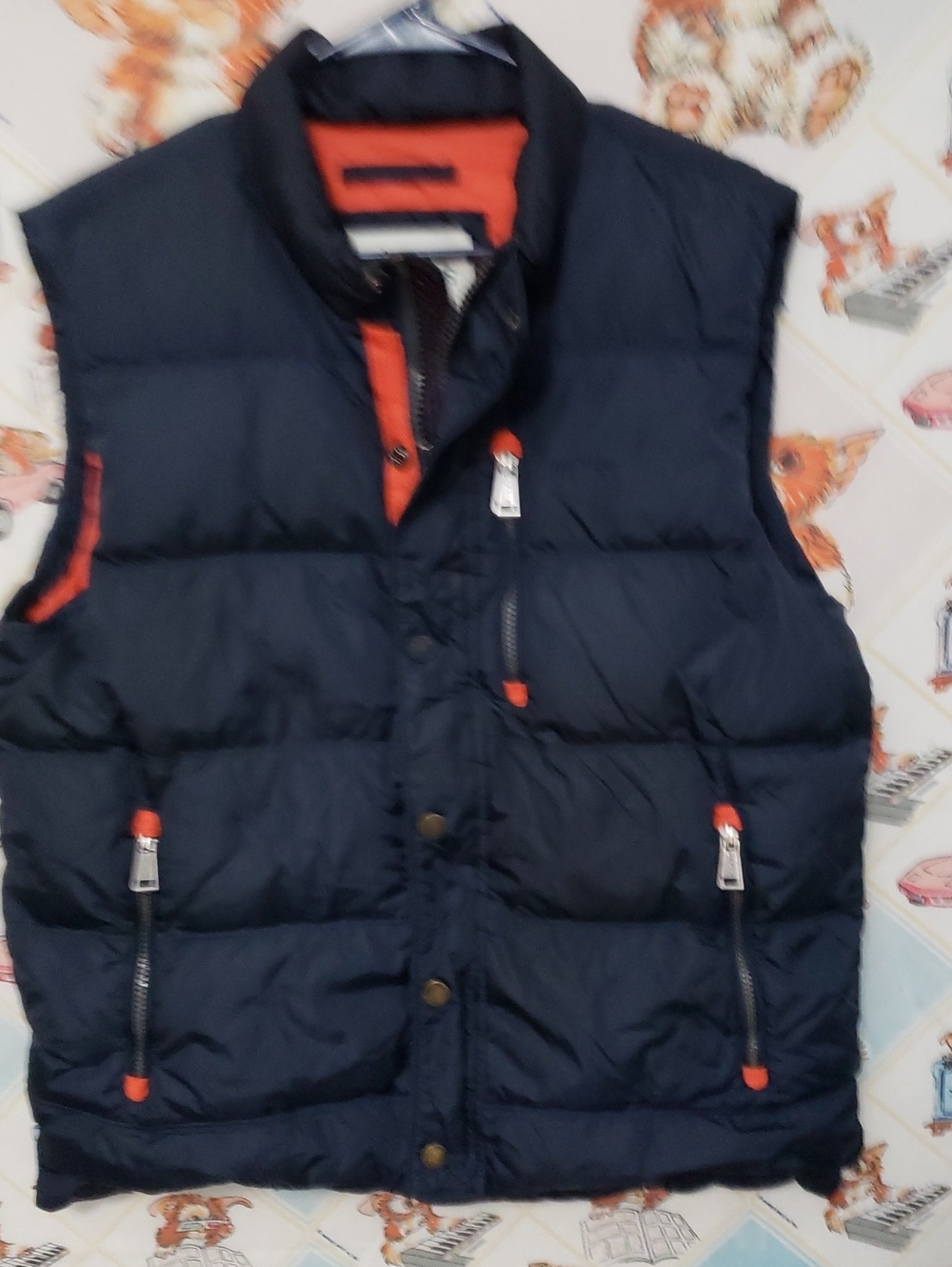 Orvis Navy and Orange Quilted Puffer Vest Size Medium